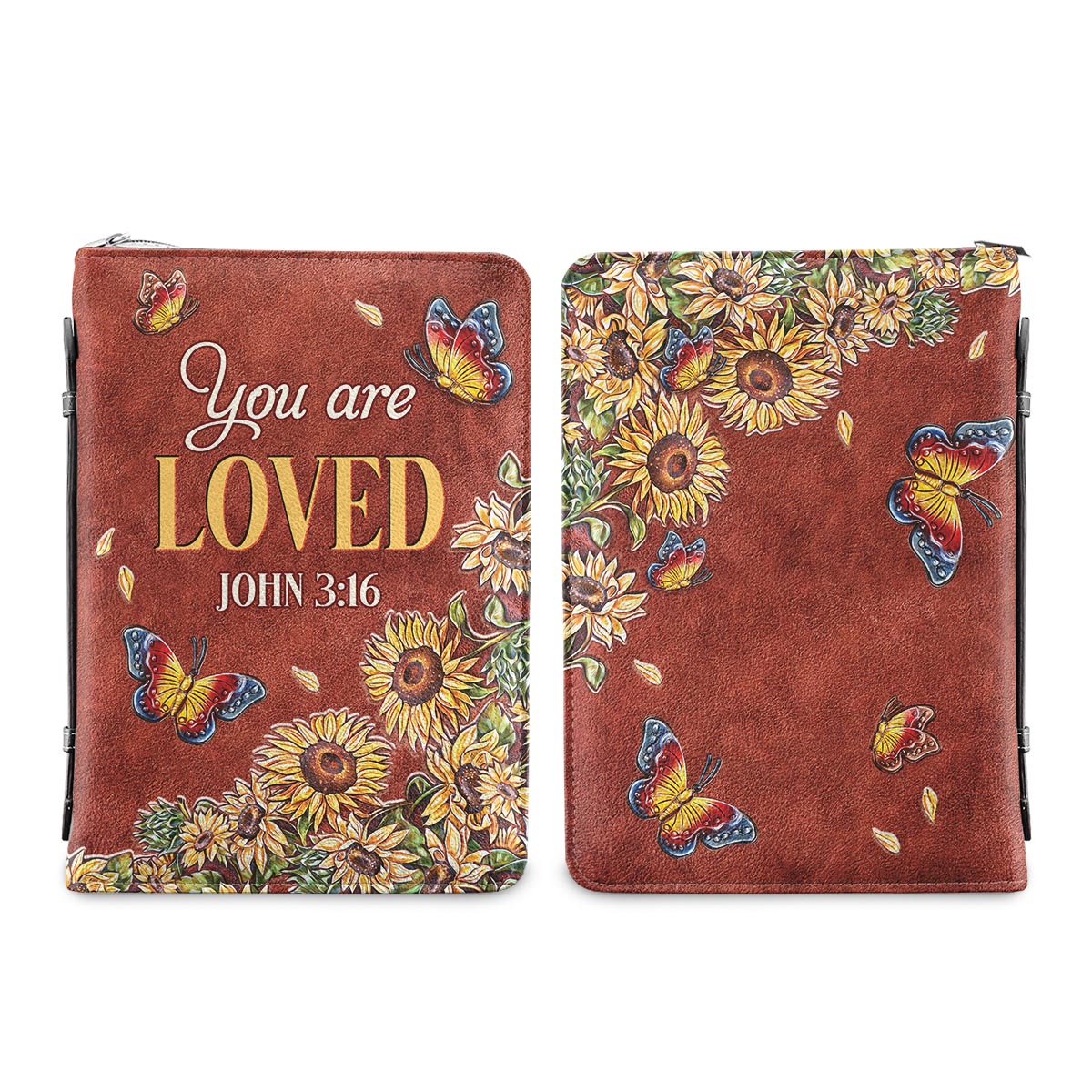You Are Loved John 3 16 Butterfly Sunflower Leather Style Personalized Bible Cover - Pastor's Bible Covers