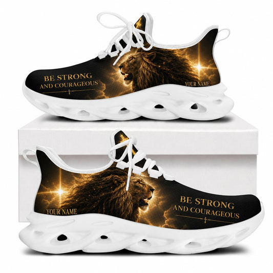Side profile of the Christian Jesus Christ sneakers showing the majestic roaring lion graphic and a crisp white traction outsole