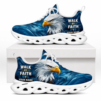 Side view of Christian Jesus shoes showcasing the patriotic eagle eye design on white traction outsoles
