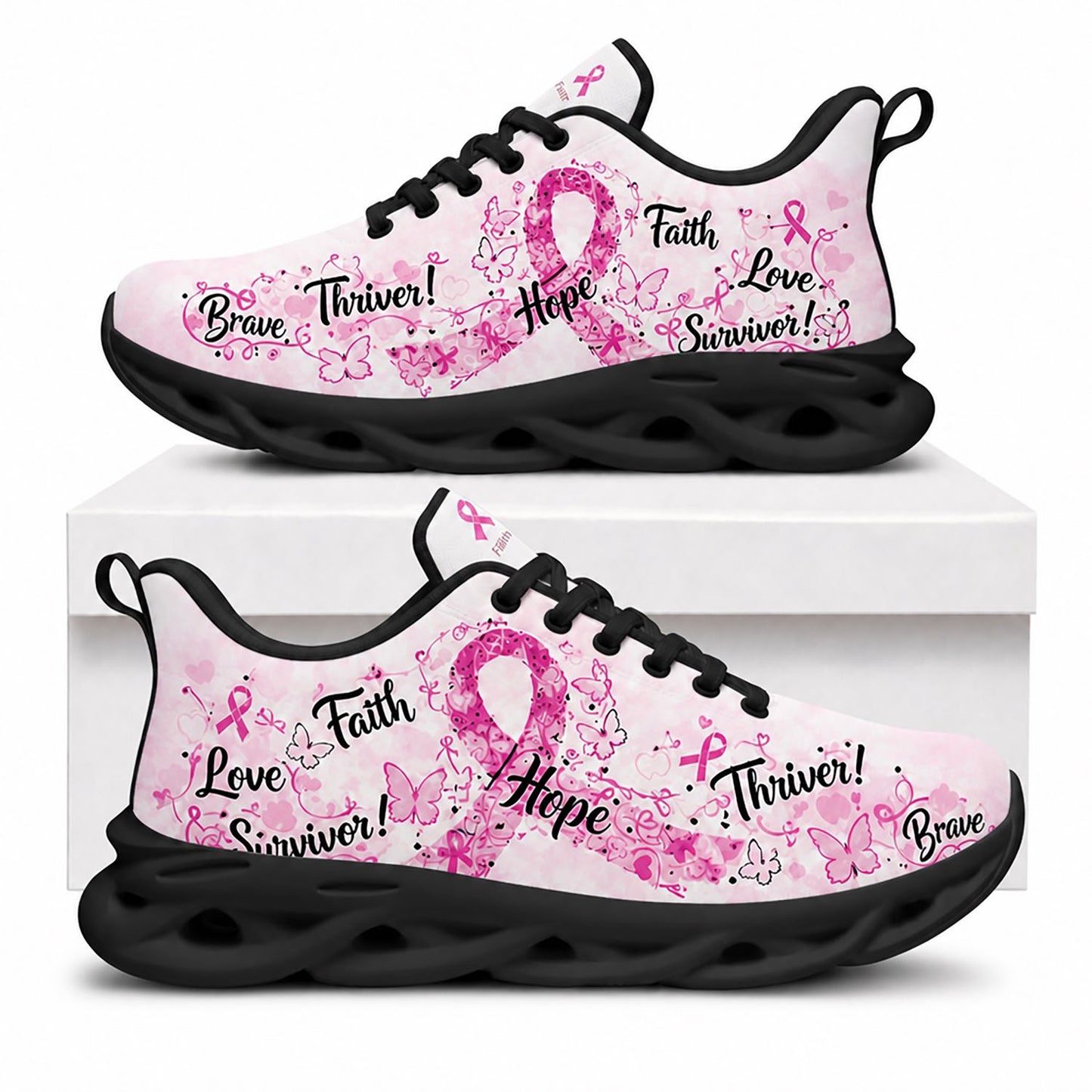 Side view of Custom Name Breast Cancer Awareness Max Soul Shoes in black sole displaying the personalizable text area