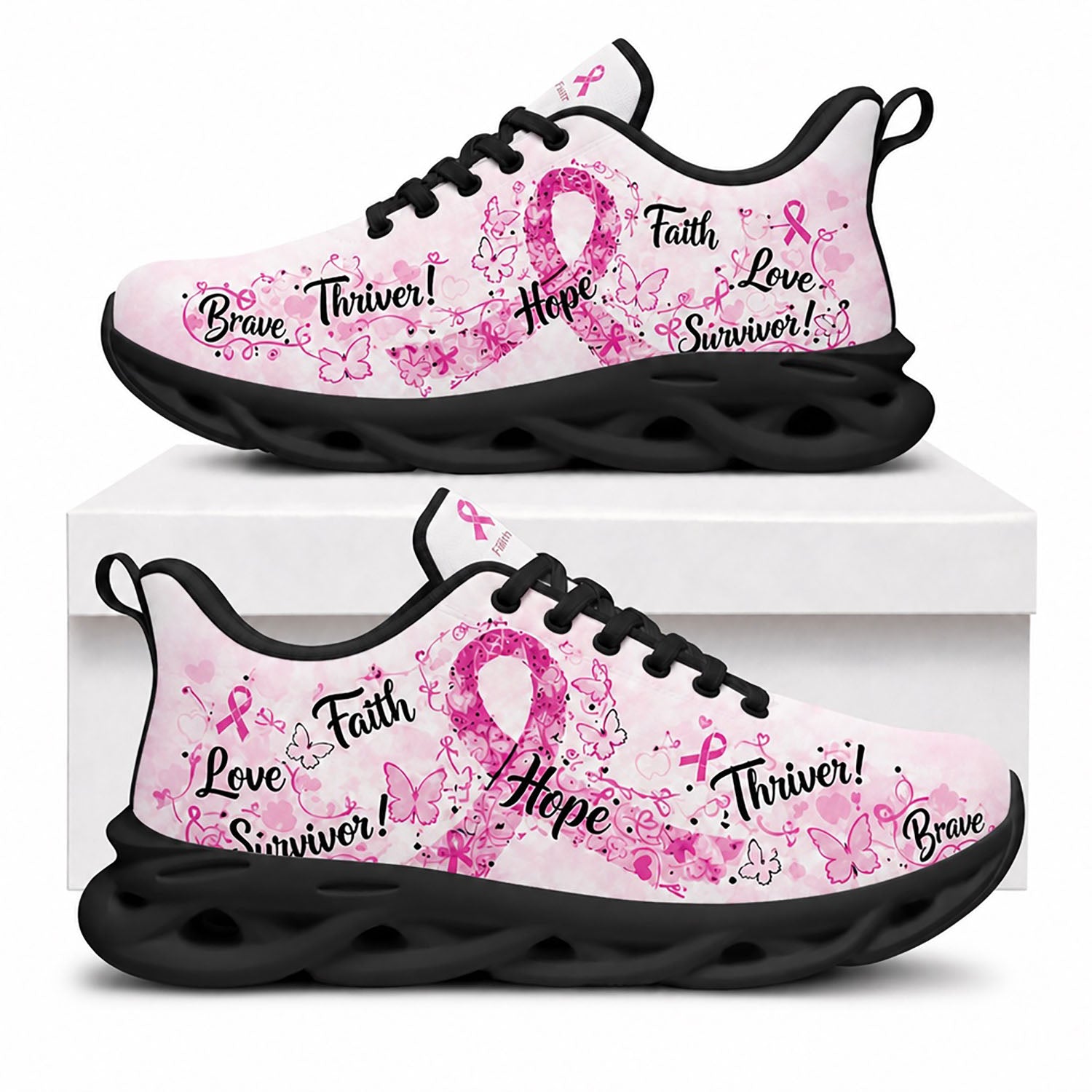 Side view of Custom Name Breast Cancer Awareness Max Soul Shoes in black sole displaying the personalizable text area