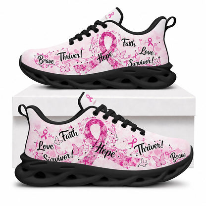 Side view of Custom Name Breast Cancer Awareness Max Soul Shoes in black sole displaying the personalizable text area