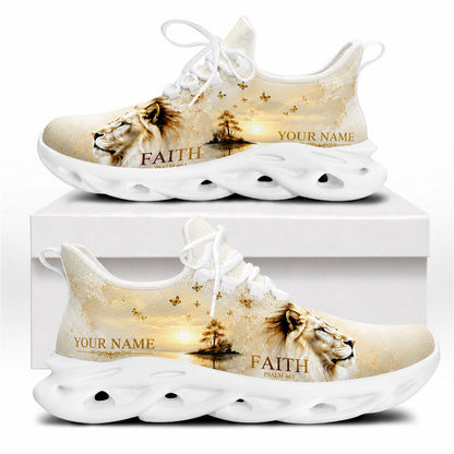 Side view of Faith Lion sneakers with butterfly motif on white outsoles