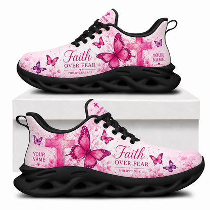 Side view of Custom Name Faith Over Fear Philippians 4:13 Max Soul Shoes in black sole showing the personalizable name area