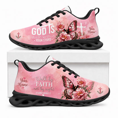 Side view of Custom Name God Is Still Writing Your Story Max Soul Shoes in black sole showing the personalizable name panel
