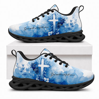Side view of Custom Name God Will Not Fall Floral Cross Max Soul Shoes in black sole showing the custom name area