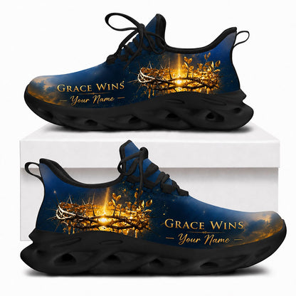 Side profile of Custom Name Grace Wins Max Soul Shoes in black sole showing the personalizable name text zone