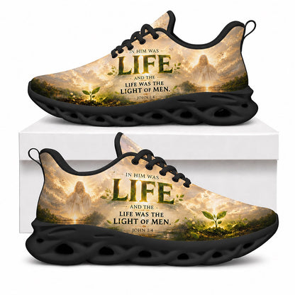 Side view of Custom Name In Him Was Life John 1 4 Max Soul Shoes in black sole showing the custom name placement