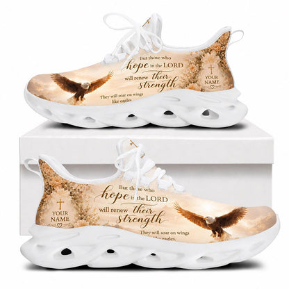 Side view of Custom Name Isaiah 40 31 Hope In The Lord Max Soul Shoes in white sole featuring soaring eagle art