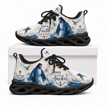 Side profile of Custom Name Jesus Is My Anchor Max Soul Shoes in black sole showing the personalizable name text zone