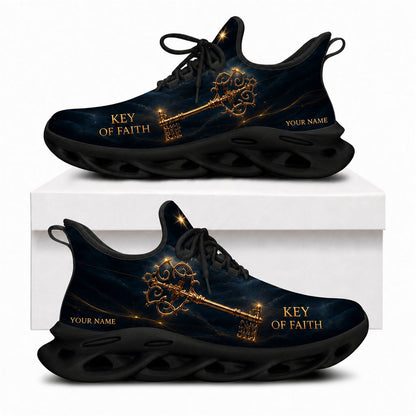 Key of Faith Max Soul shoes with a glowing golden key design and a solid black wavy sole