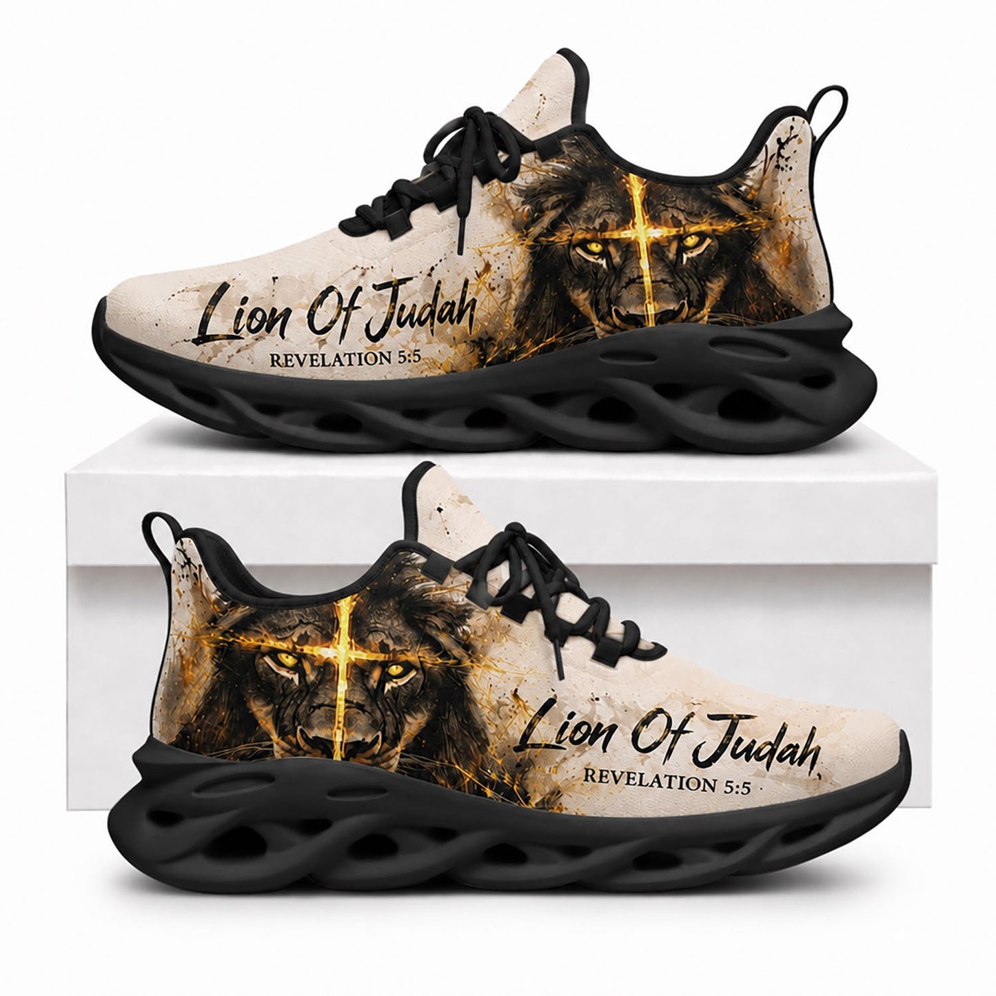 Side view of Custom Name Lion of Judah Revelation 5 5 Max Soul Shoes in black sole showing the custom name option