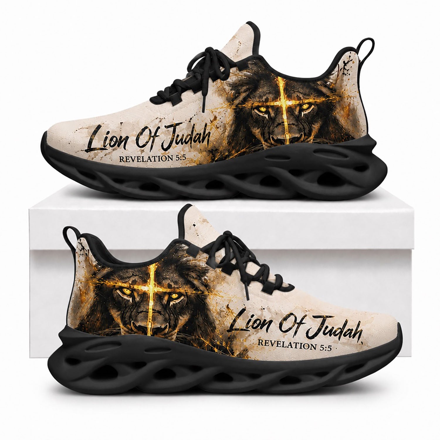 Side view of Custom Name Lion of Judah Revelation 5 5 Max Soul Shoes in black sole showing the custom name option