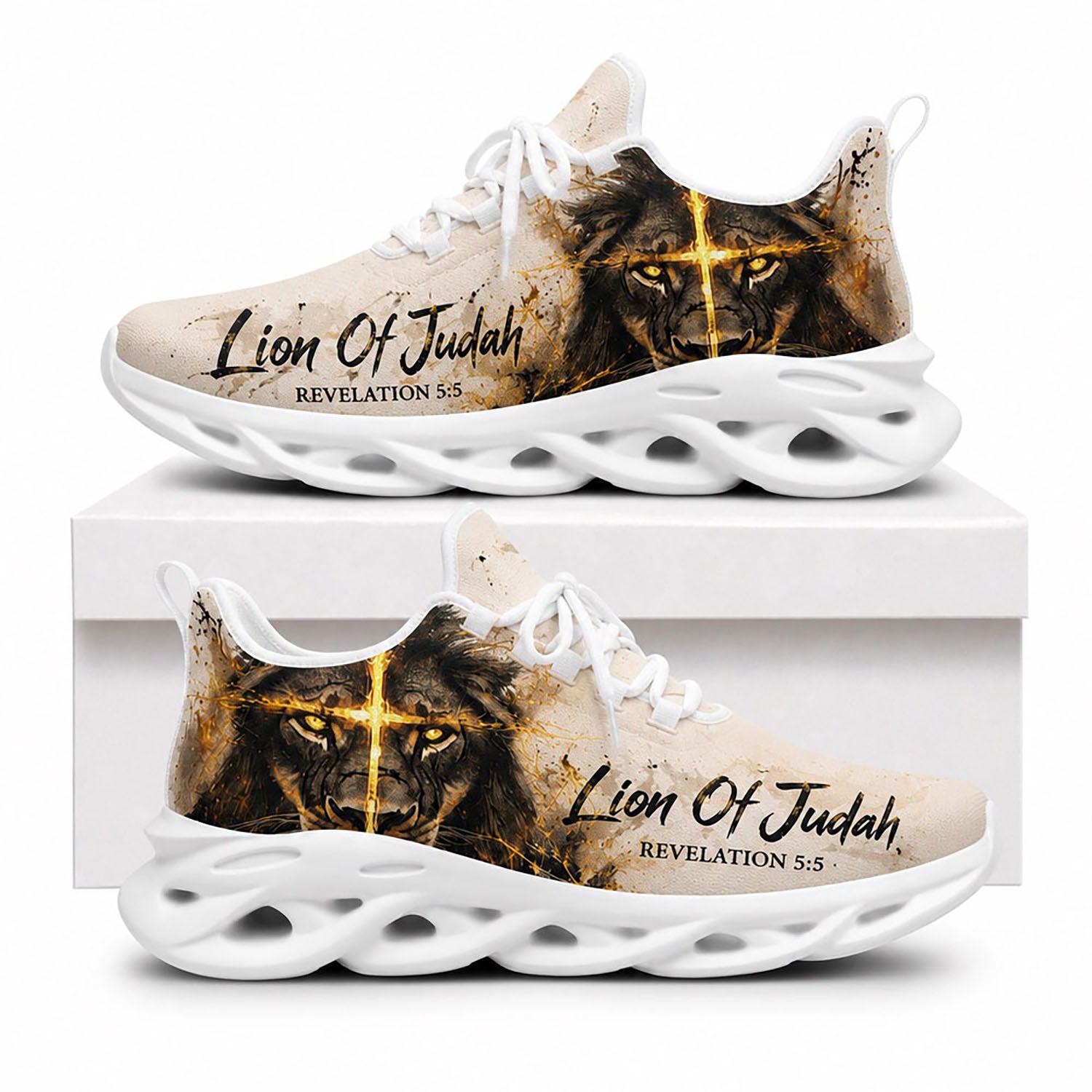 Side view of Custom Name Lion of Judah Revelation 5 5 Max Soul Shoes in white sole featuring personalized name text area