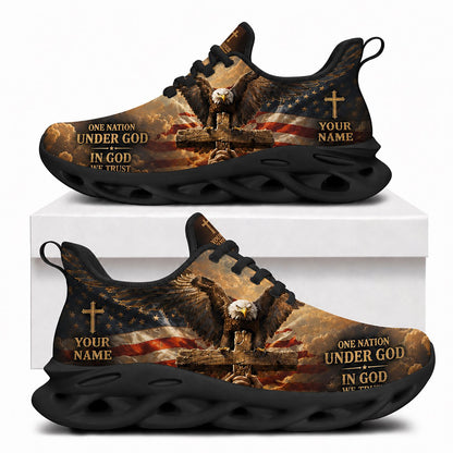 Side profile of Custom Name One Nation Under God Max Soul Shoes in black sole showing the personalizable name text zone