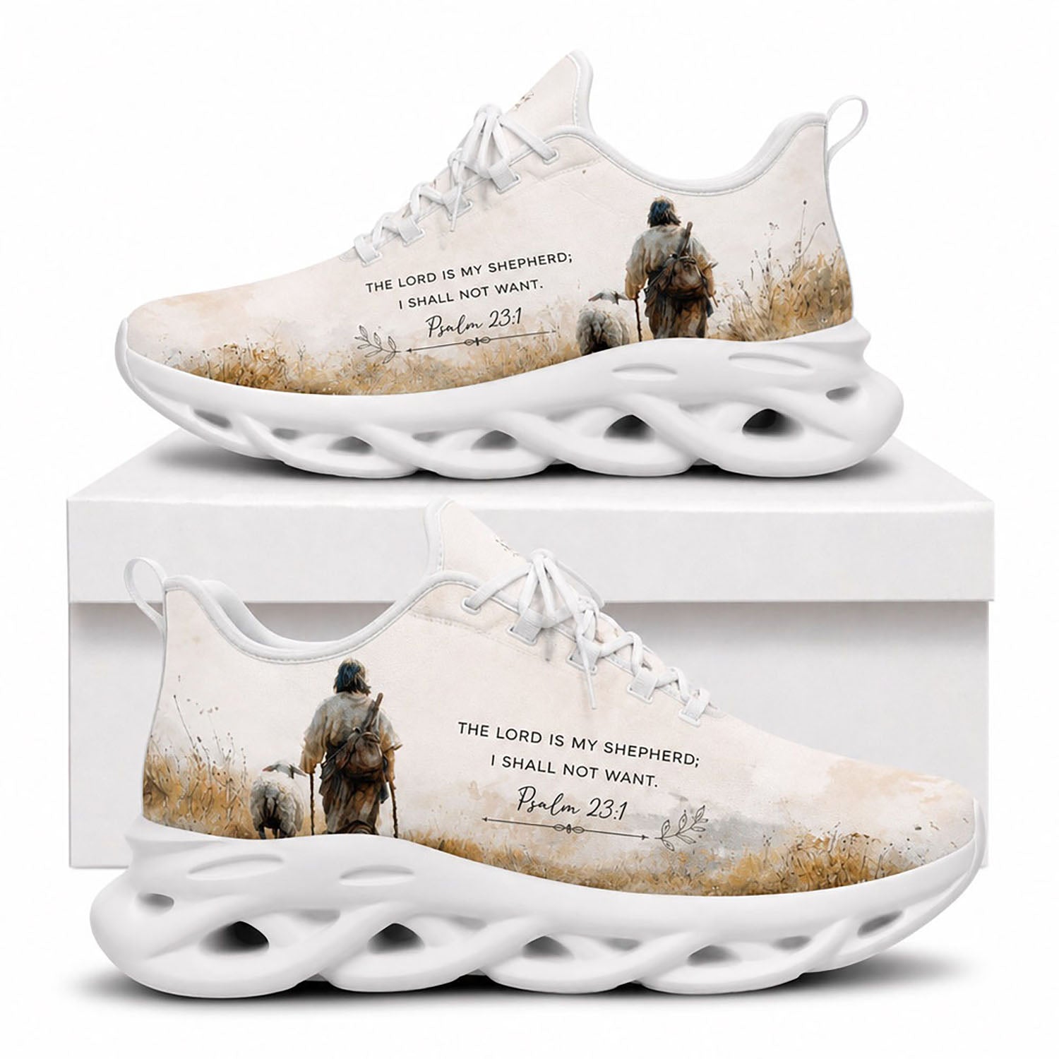 Side view of Custom Name Psalm 23 1 The Lord Is My Shepherd Max Soul Shoes in white sole featuring personalized text area