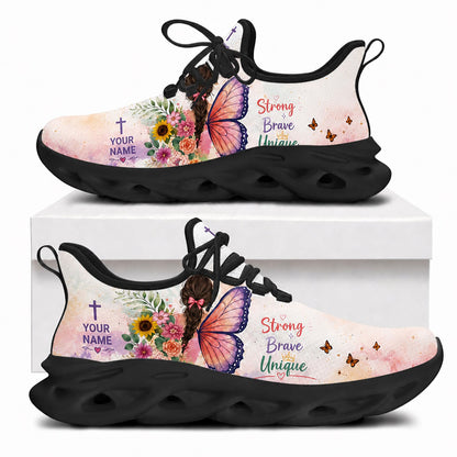 Side view of Custom Name Strong Brave Unique Max Soul Shoes in black sole showing the custom name text position