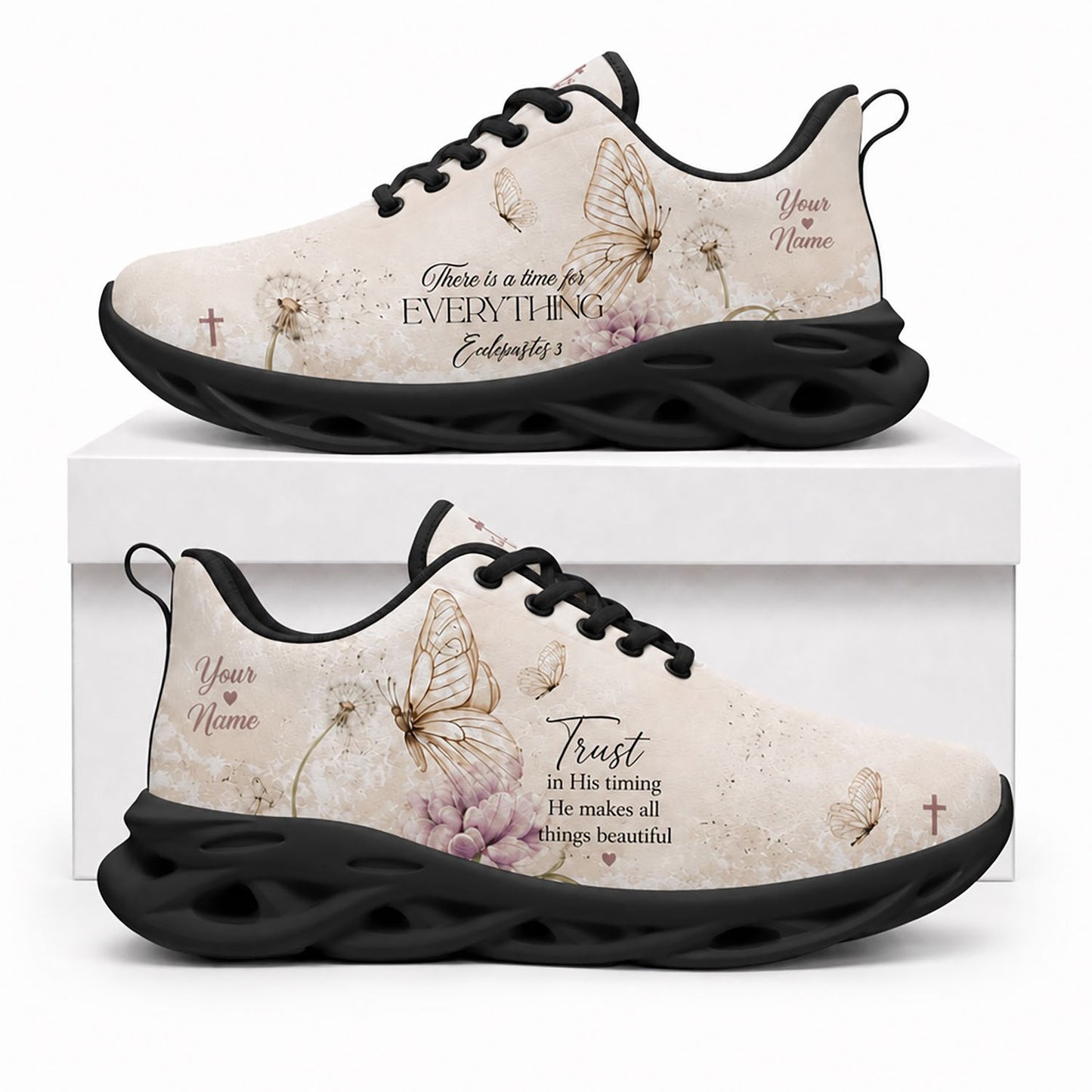 Side profile of Custom Name Ecclesiastes 3 Max Soul Shoes in black sole showing the personalizable name text zone