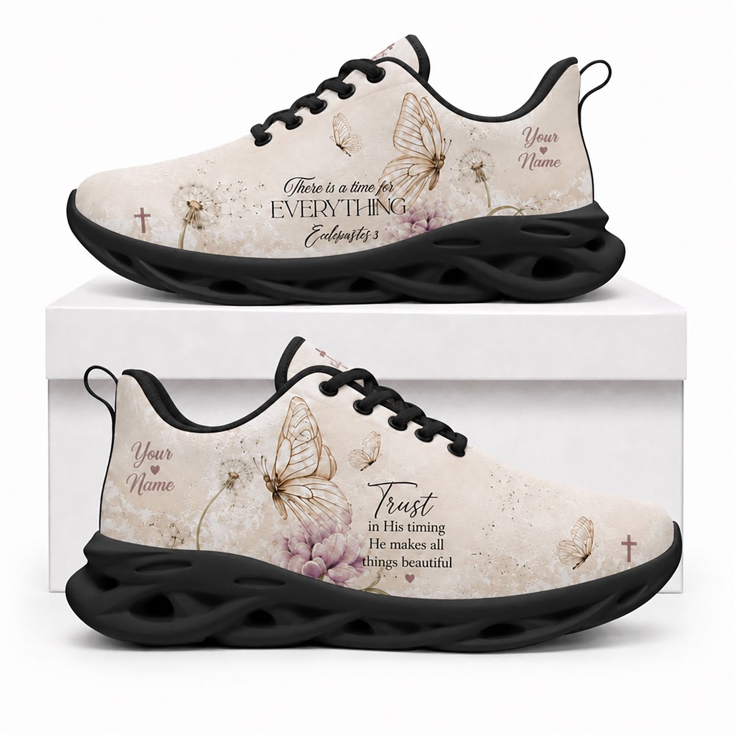 Side profile of Custom Name Ecclesiastes 3 Max Soul Shoes in black sole showing the personalizable name text zone