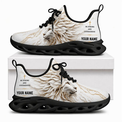 White marble lion Christian shoes featuring 3D carved artwork, gold veins, and solid black wavy soles