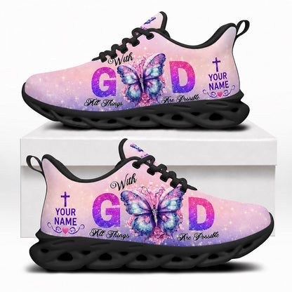 Side profile of Custom Name With God All Things Are Possible Max Soul Shoes in black sole showing the personalizable name text zone