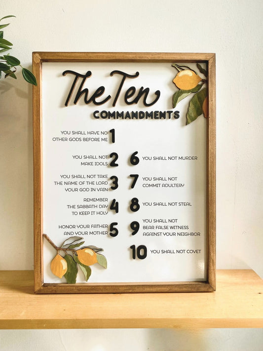 The Ten Commandments Wood Sign - Bible Verse Sign - Christian Wood Signs