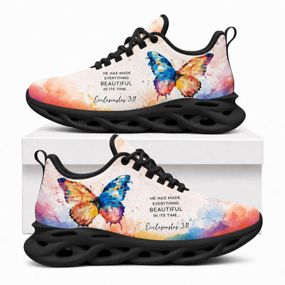 Side view of Ecclesiastes 3 11 He Has Made Everything Beautiful Max Soul Shoes with black sole showing the detailed quote placement