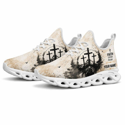 Studio 3/4 angle of gym sneakers featuring the three-crosses design on white soles