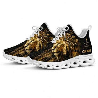 Studio 3/4 angle of Jesus Christ golden lion sports sneakers with flexible white running soles