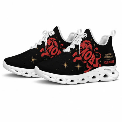 Studio 3/4 angle of Jesus Christ Leo zodiac sports sneakers with flexible white running soles