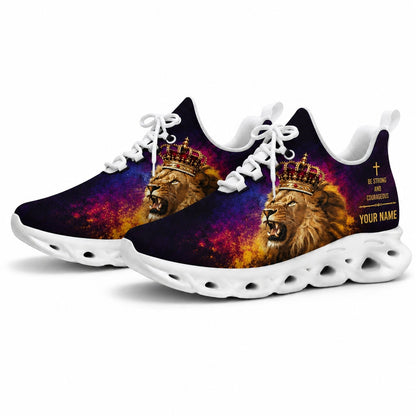 Studio 3/4 angle of Jesus Christ Lion of Judah sports sneakers with flexible white running soles