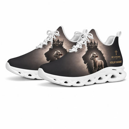 Studio 3/4 angle of Jesus Christ lion and lamb sports sneakers with flexible white running soles