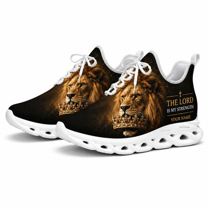 Studio 3/4 angle of Jesus Christ Lion of Judah sports sneakers with flexible white running soles