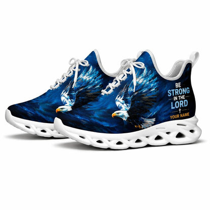Studio 3/4 angle of Jesus Christ patriotic eagle sports sneakers with flexible white running soles