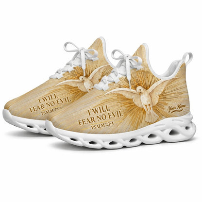 Studio 3/4 angle of Jesus Christ sports shoes featuring an illuminated peace dove design on white soles