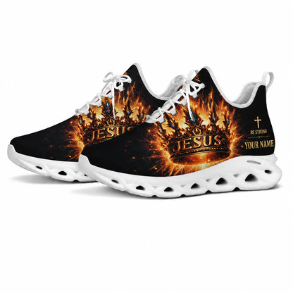 Studio 3/4 angle of Jesus Christ royal crown sports sneakers with flexible white running soles