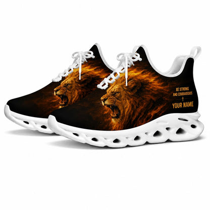 Studio 3/4 angle of Jesus Christ courageous lion sports sneakers with flexible white running soles