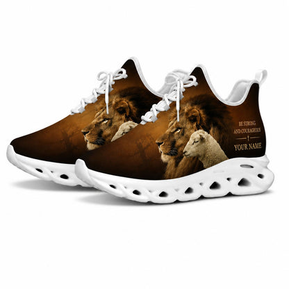 Studio 3/4 angle of Jesus Christ sepia lion and lamb sports sneakers with flexible white running soles