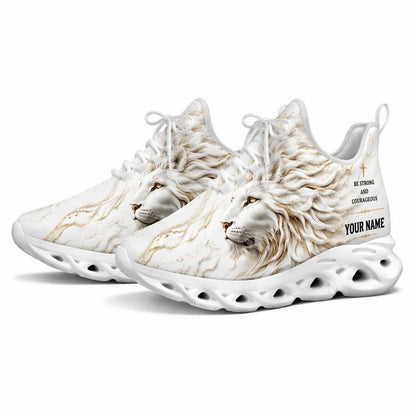 Studio 3/4 angle of Jesus Christ white lion sports sneakers with flexible white running soles