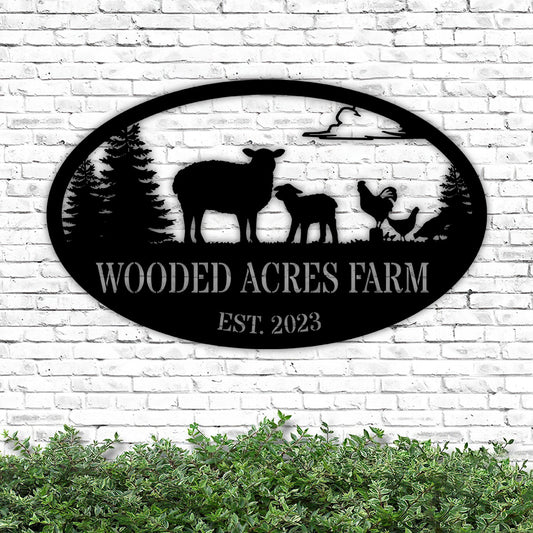 Sheep Chickens Evergreen Tree Personalized Metal Signs - Custom Metal Art - Metal Signs For Outdoors