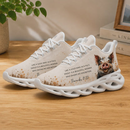 Product video showcase of Proverbs 11 22 Gold Ring In A Pigs Snout Max Soul Shoes highlighting textures and close-up text