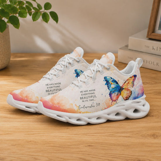 Product video showcase of Ecclesiastes 3 11 He Has Made Everything Beautiful Max Soul Shoes highlighting textures and close-up text