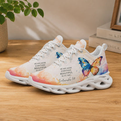 Product video showcase of Ecclesiastes 3 11 He Has Made Everything Beautiful Max Soul Shoes highlighting textures and close-up text