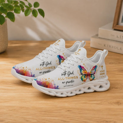 Product video showcase of Custom Name Matthew 19:26 Max Soul Shoes highlighting paint textures and custom name fields