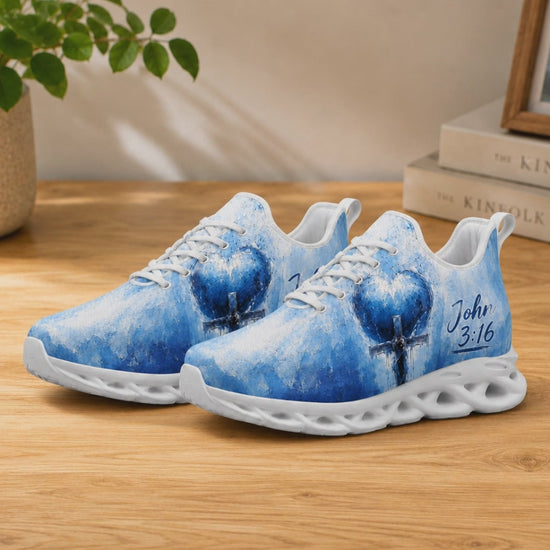 Product video showcase of Custom Name John 3 16 Cross Heart Max Soul Shoes highlighting textures and personalization