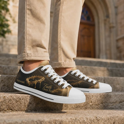 Custom Name Faith Over Fear Custom Low Top Canvas Shoes