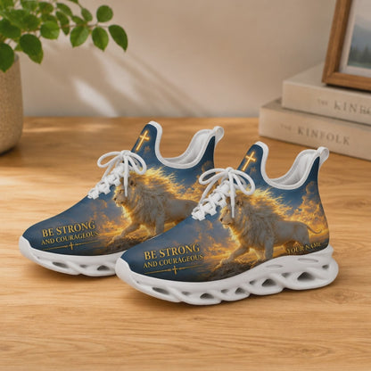 Custom Name Be Strong And Courageous White Lion Max Soul Shoes