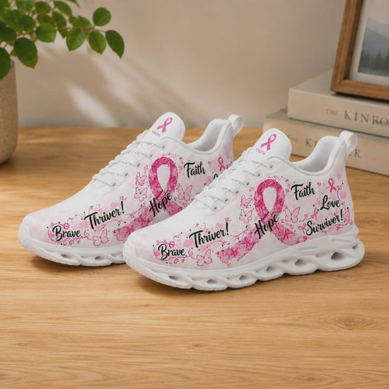 Product video showcase of Custom Name Breast Cancer Awareness Max Soul Shoes highlighting textures and custom name print