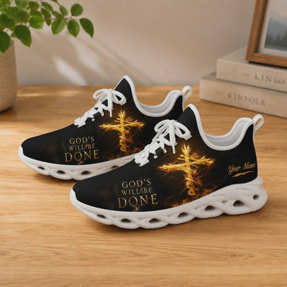 Custom Name God'S Will Be Done Flaming Cross Max Soul Shoes