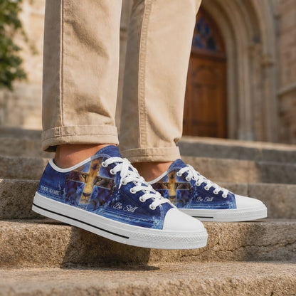 Custom Name Be Still Lion Graphic Low Top Shoes